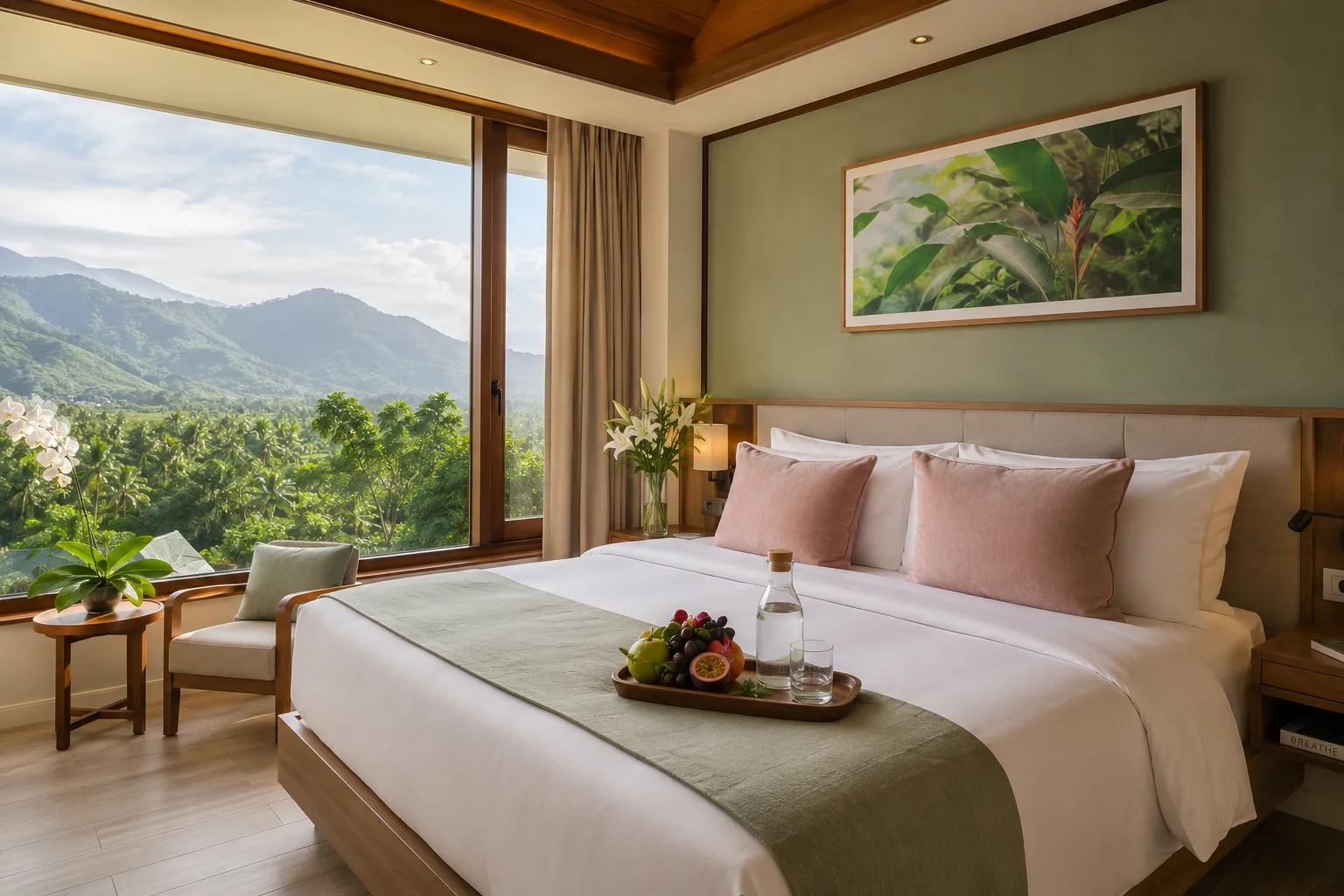 Luxury recovery room with mountain view and tropical surroundings